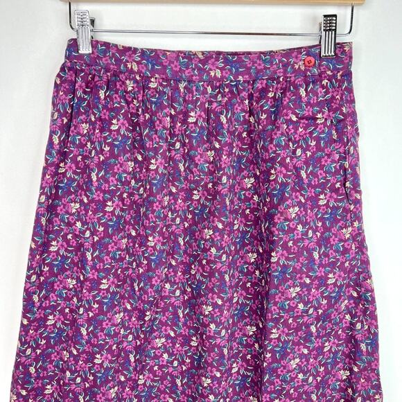 Vintage L.L. Bean Purple Floral Midi Skirt 10 - Picture 2 of 8